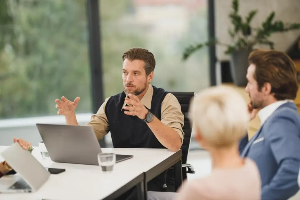 Business strategy meeting in a modern office setting