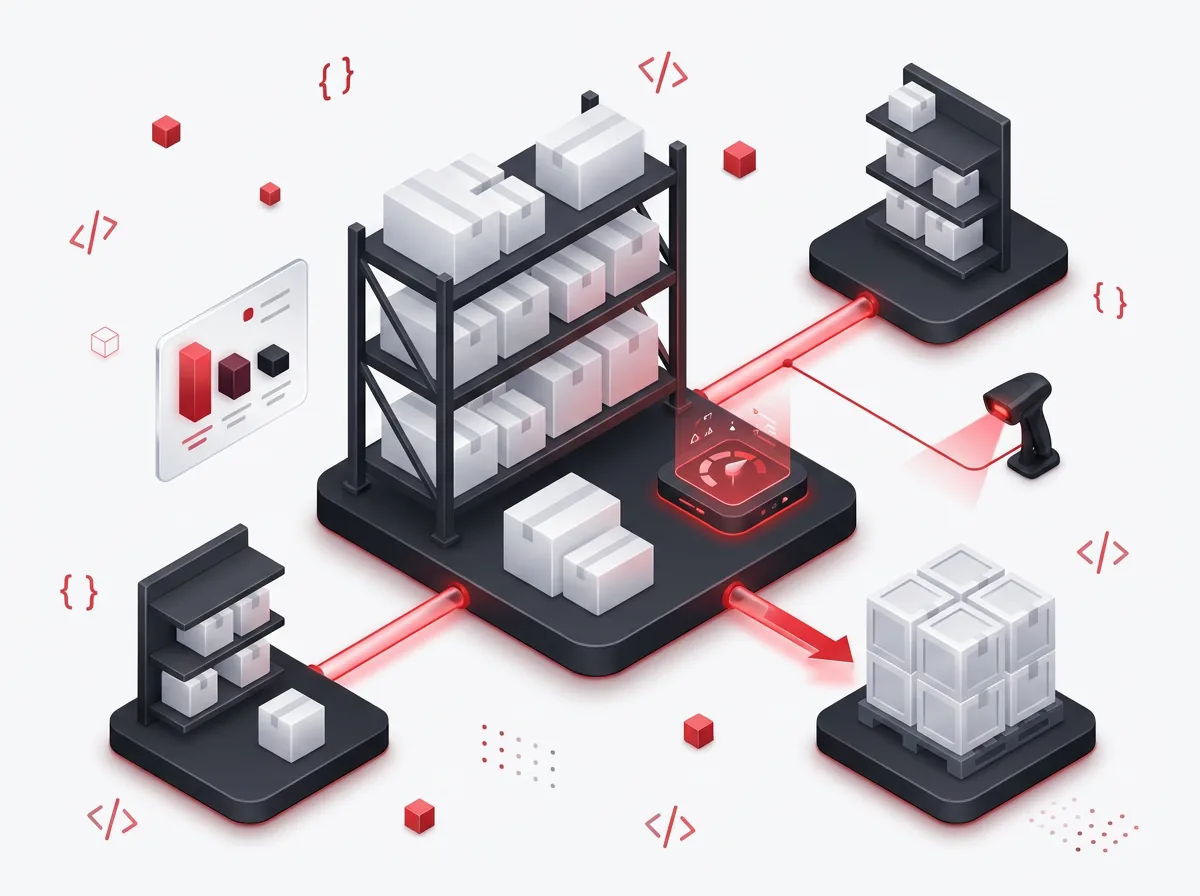 Inventory management system tracking stock movements across warehouse and store locations