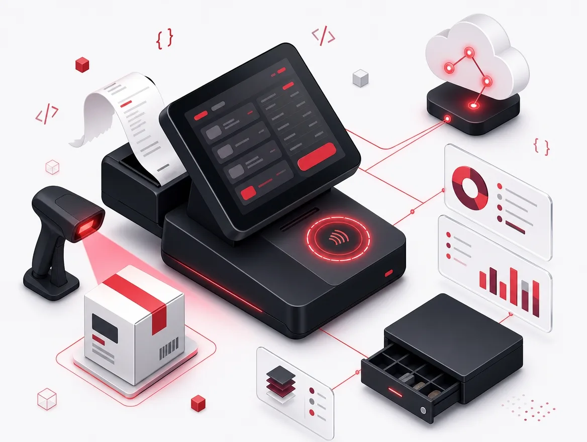 Retail point of sale lane linking scanning, tender, receipt, and stock decrement