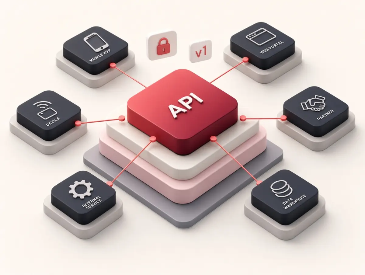 API architecture connecting applications, data, and cloud services